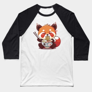 Cute Red Panda eating ramen Baseball T-Shirt